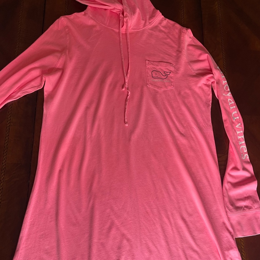 Vineyard Vines Neon Pink and Navy Boat Cover Up Dress 100% Pima Cotton Size XS